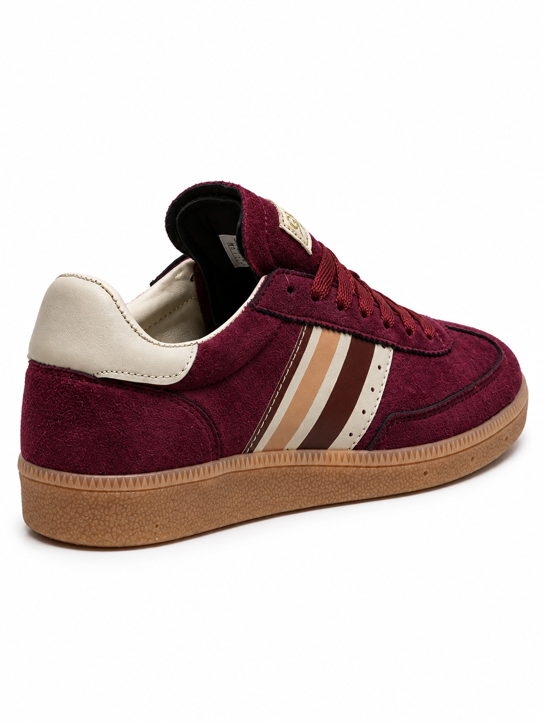 Kadın Retro Süet Bağcıklı Casual Sneaker Spor Ayakkabı - Bordo Bej - Görsel 4