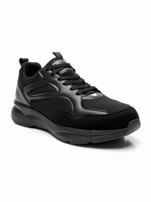 Siyah Nefes Alabilen Kumaş Faylon Taban Bağcıklı Sneaker