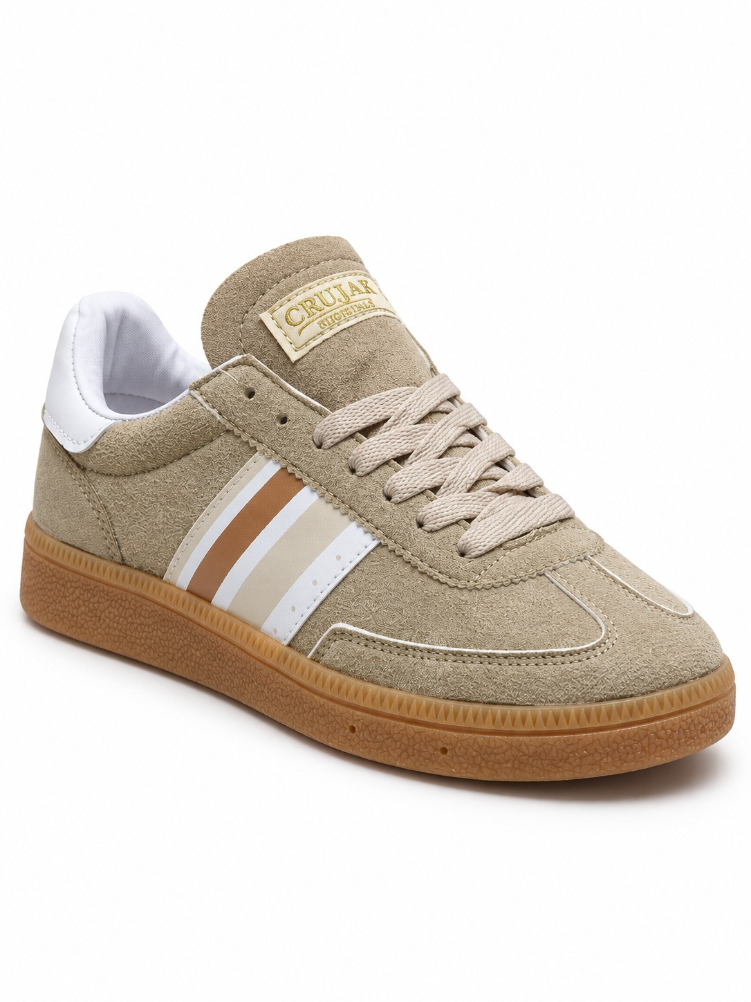 Kadın Retro Süet Bağcıklı Casual Sneaker Spor Ayakkabı - Bej Beyaz