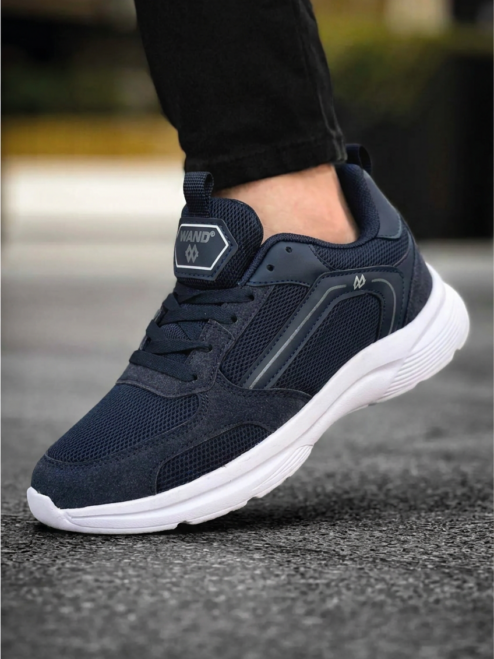 Lacivert Nefes Alabilen Kumaş Faylon Taban Bağcıklı Sneaker
