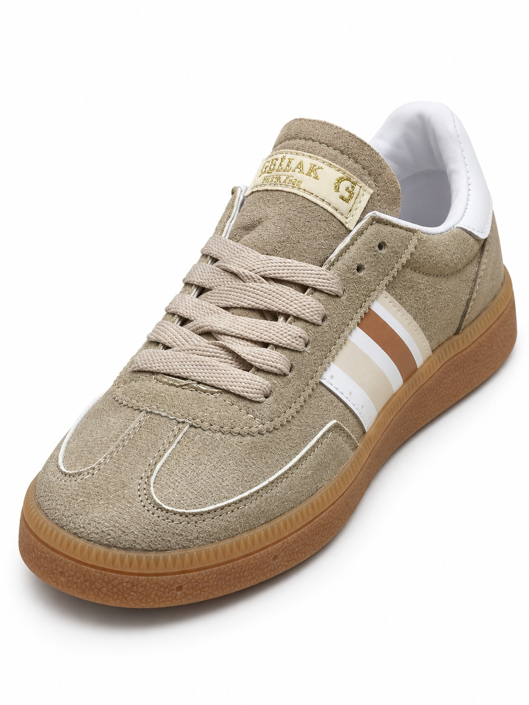 Kadın Retro Süet Bağcıklı Casual Sneaker Spor Ayakkabı - Bej Beyaz - Görsel 3