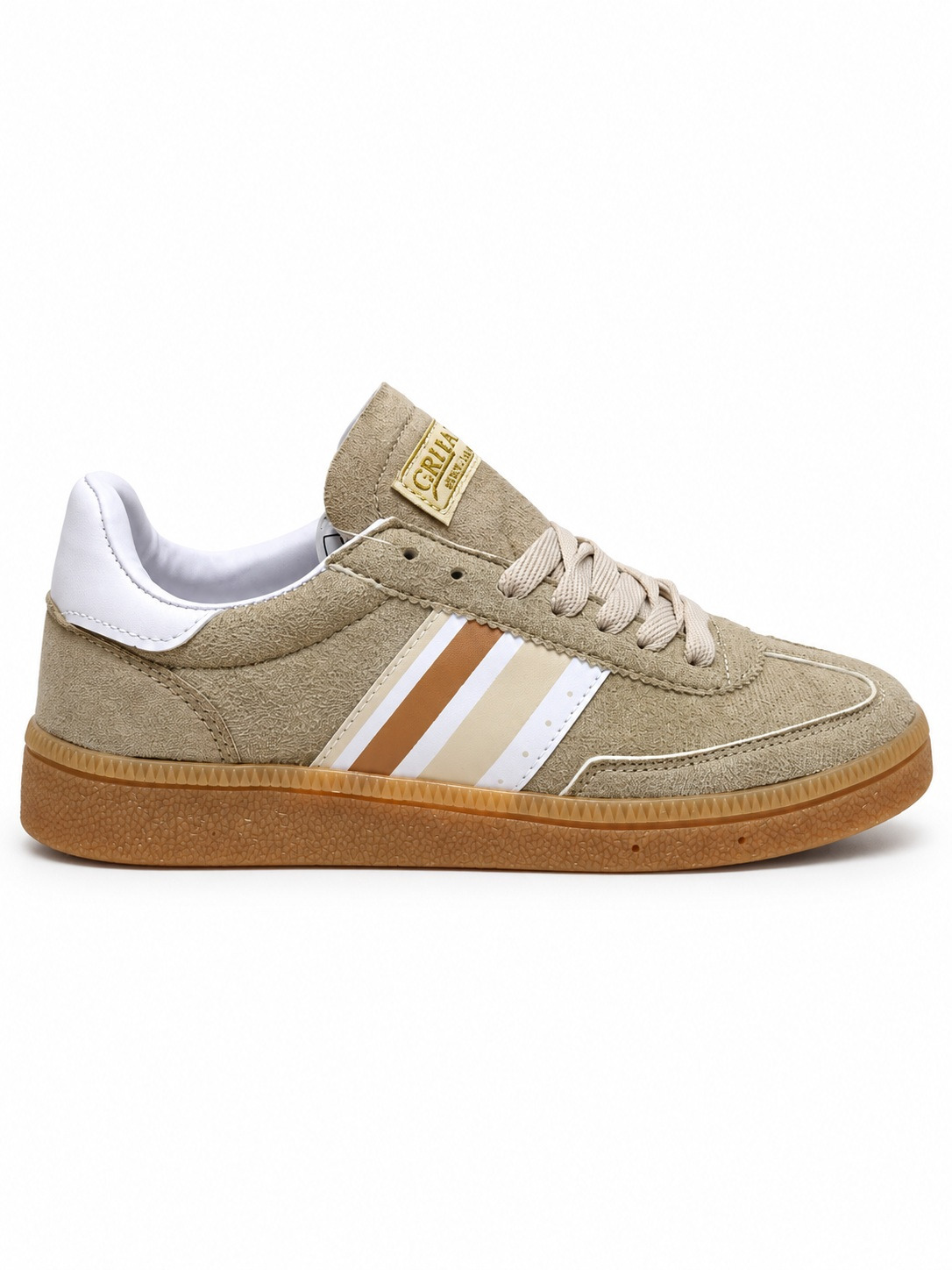 Kadın Retro Süet Bağcıklı Casual Sneaker Spor Ayakkabı - Bej Beyaz - Görsel 2