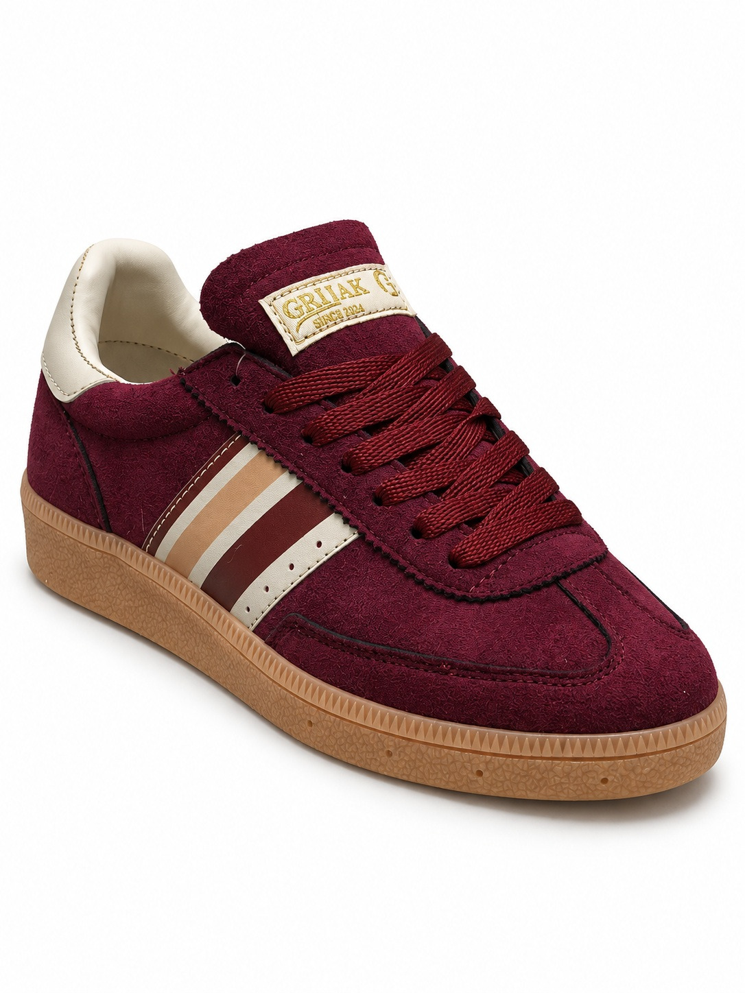 Kadın Retro Süet Bağcıklı Casual Sneaker Spor Ayakkabı - Bordo Bej - Görsel 3