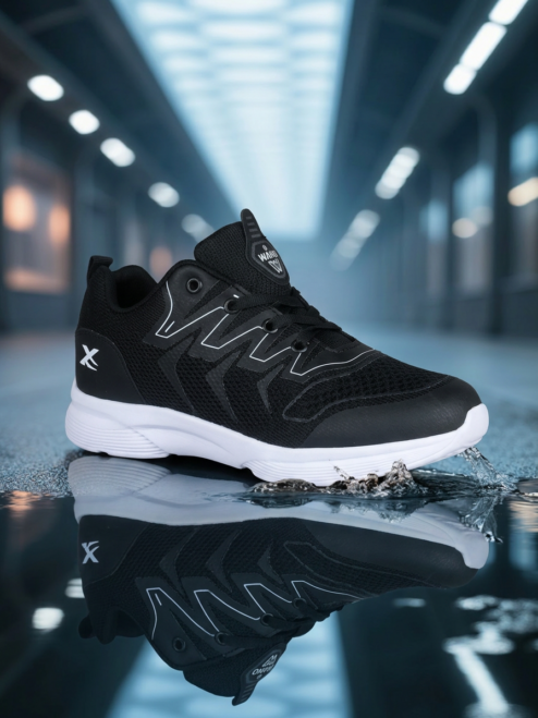 Siyah Beyaz Nefes Alabilen Kumaş Faylon Taban Bağcıklı Sneaker