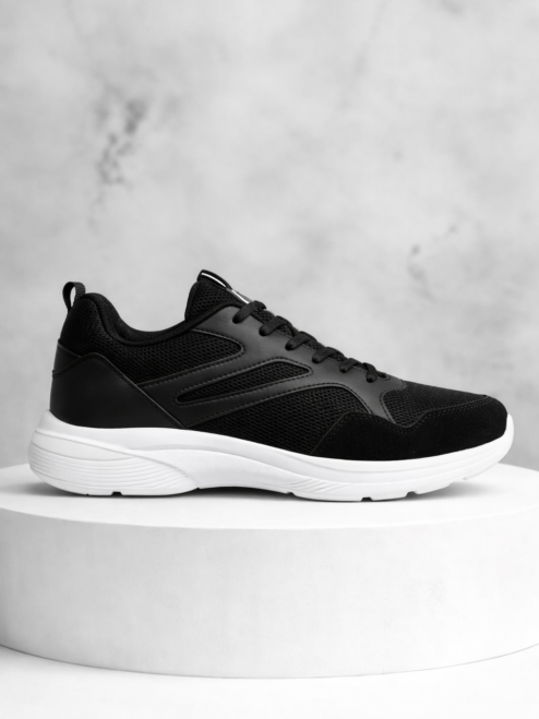 Siyah Beyaz Nefes Alabilen Kumaş Faylon Taban Bağcıklı Sneaker