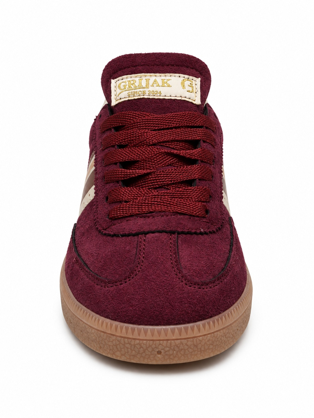 Kadın Retro Süet Bağcıklı Casual Sneaker Spor Ayakkabı - Bordo Bej - Görsel 5